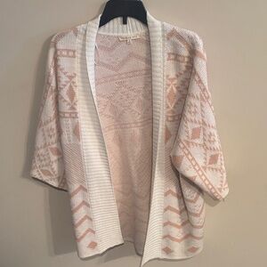 Copper Key Blush Pink and White Open-Front Patterned Cardigan